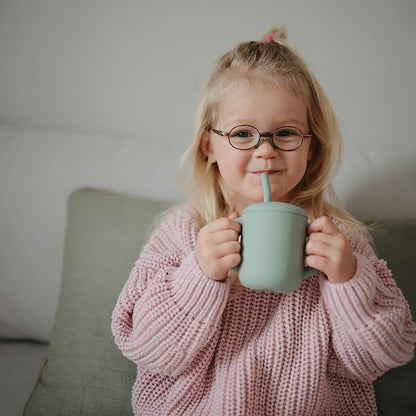 mushie 100% Silicone Training Cup & Straw for Toddlers | 6 Months+ (Cambridge Blue)