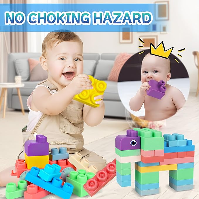 Baby Soft Blocks Building Block Toys, Blocks for Babies 6 Months and Up STEM Educational Toddler Gifts 12-18 months 70PCS