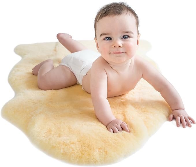 Woolino Sheepskin Luxuriously Soft Fluffy Rug for Bedroom, 100% Natural Australian Merino Wool Lambskin Baby Carpet - Flax