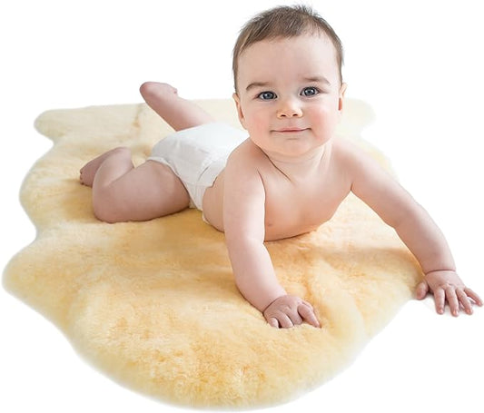 Woolino Sheepskin Luxuriously Soft Fluffy Rug for Bedroom, 100% Natural Australian Merino Wool Lambskin Baby Carpet - Flax