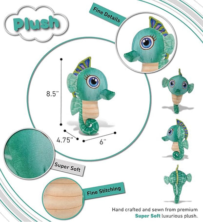 DolliBu Green Seahorse Plush Buddies Stuffed Animal, Cute Realistic Stuffed Animals for Girls 8.5 Inches