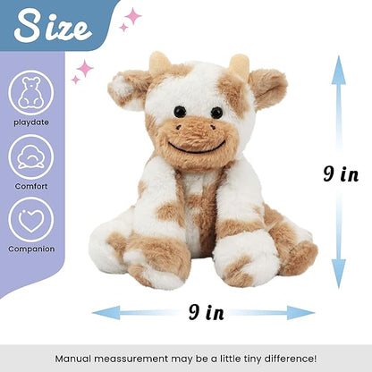 Hopearl Adorable Plush Cow Toy Floppy Dairy Cattle Soft Stuffed Animal Cute Birthday for Boys Girls Kids Toddlers, Light Brown 9''