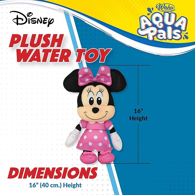 Wahu Aqua Pals Disney Classic Minnie Mouse Plush Water Toy for Kids Ages 2+, Fast-Drying Waterproof Plush Doll Toy for Pool and Bathtub 16"