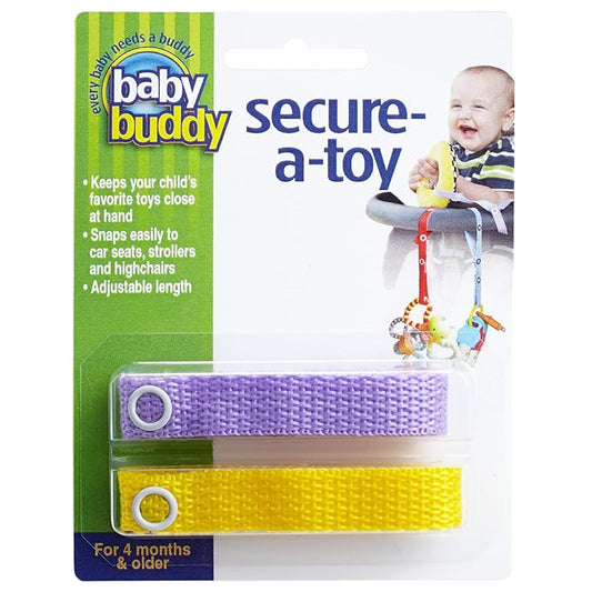 Baby Buddy Secure-a-Toy, Adjustable Pacifier and Teether Strap for Stroller 2 pack