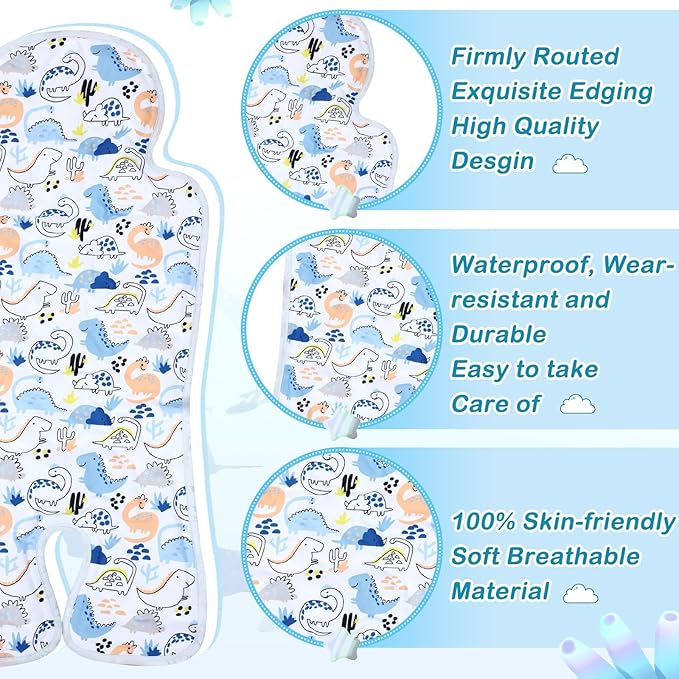 Pinkunn 2 Pcs Gel Car Seat Cooling Pad for Baby Summer Breathable Ice Cushion Multifunctional Ice Stroller Cooler Mat for Stroller Baby Dining Chair Child Safety Seat(Groovy Color,Space, Dinosaur)