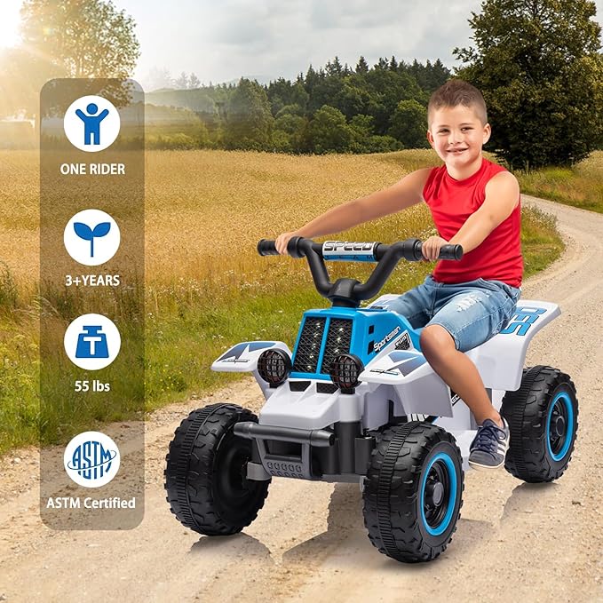 Hetoy 6V Kids Ride On Electric ATV, Ride Car with LED Headlights 1-3 Boys