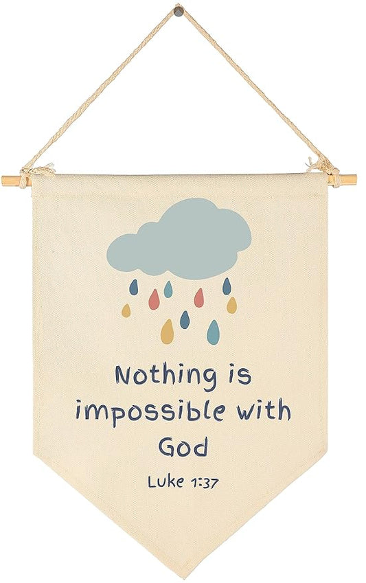Nothing is impossible with God-Scripture Decor-Kids Memory Bible Verse Sign-Flag
