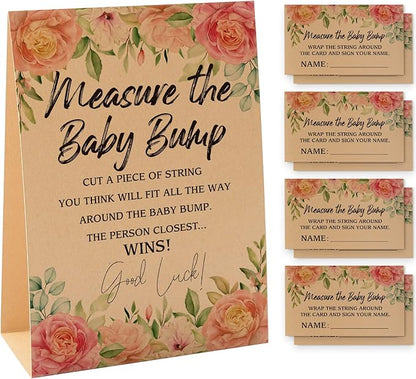 1 Measure the Baby Bump Kraft Sign & 50 Guessing Cards Set, Gender Neutral Baby Shower Games/076KF