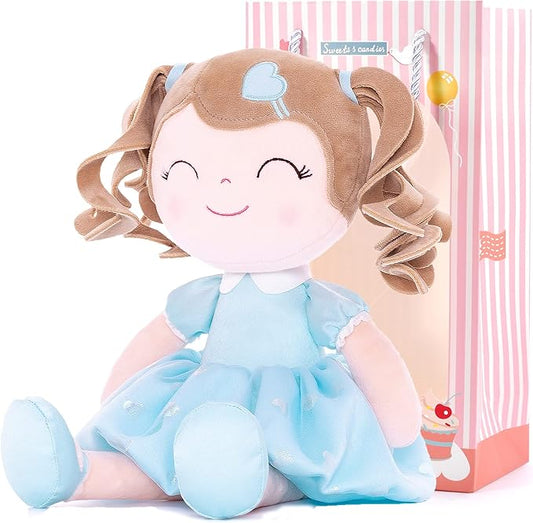 Gloveleya Baby Doll Gifts Plush Curly Girl Toys with Love 16" Azure