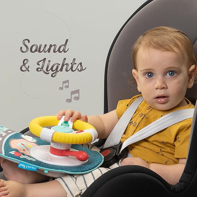 Baby Car Seat Toys for Infants with Mirror, Carseat Toys Steering Wheel with Music Lights & Driving Sounds Car Seat Toy for Babies 6 to 12 Months