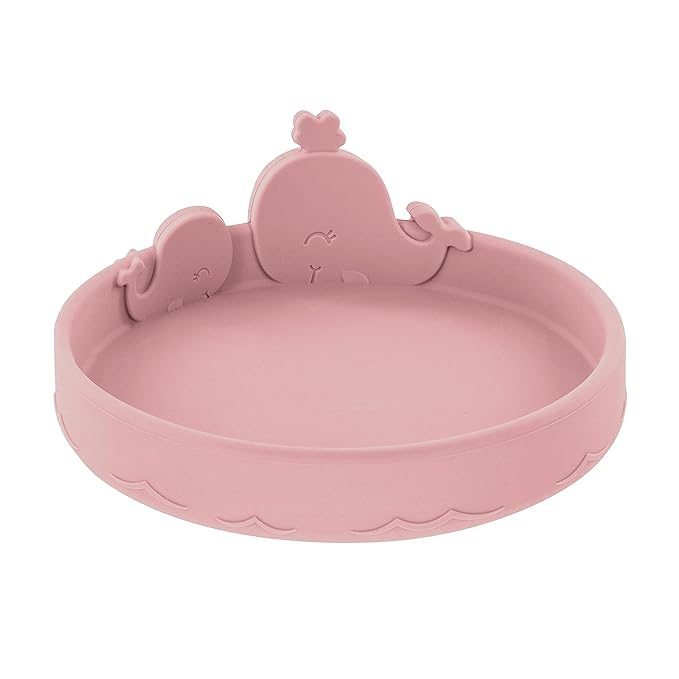 Nuby Animal Friend Silicone Round Plate - Toddler Plate - 6+ Months - Pink Whale Plate