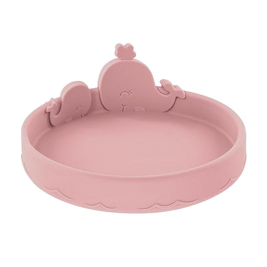 Nuby Animal Friend Silicone Round Plate - Toddler Plate - 6+ Months - Pink Whale Plate