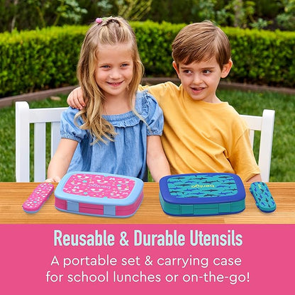 Bentgo Kids Utensil Set - Reusable Plastic Fork, Spoon & Storage Case BPA-Free Materials, Easy-Grip Handles, Dishwasher Safe Ideal for School Lunch, Travel, Outdoors (Rainbows and Butterflies)
