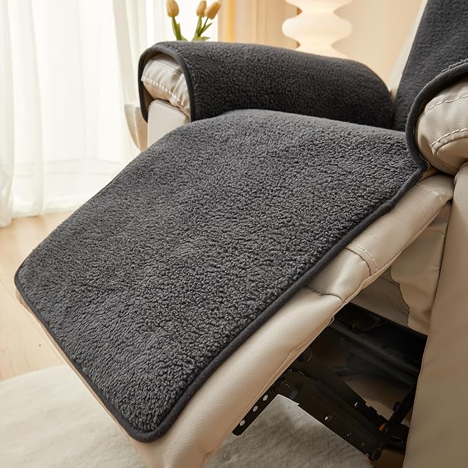 vctops Sherpa Fleece Recliner Chair Cover Super Soft Warm Plush Sofa Slipcover Furniture Protector Non Slip Washable Reclining Chair Cover for Kids, Pets (Dark Grey,30"x91")