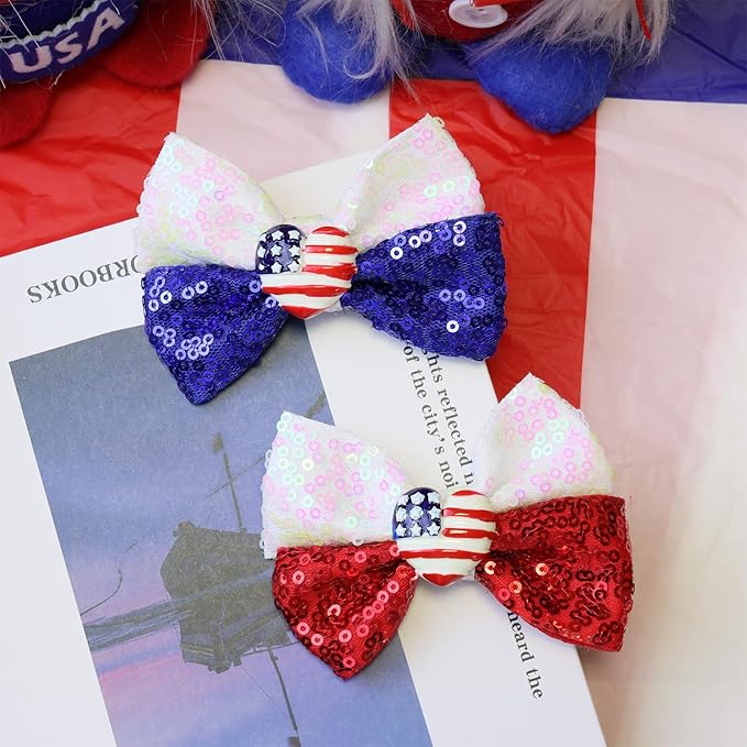 4th of July Baby Girls Hair Bows Clips Glitter Red 2Pcs