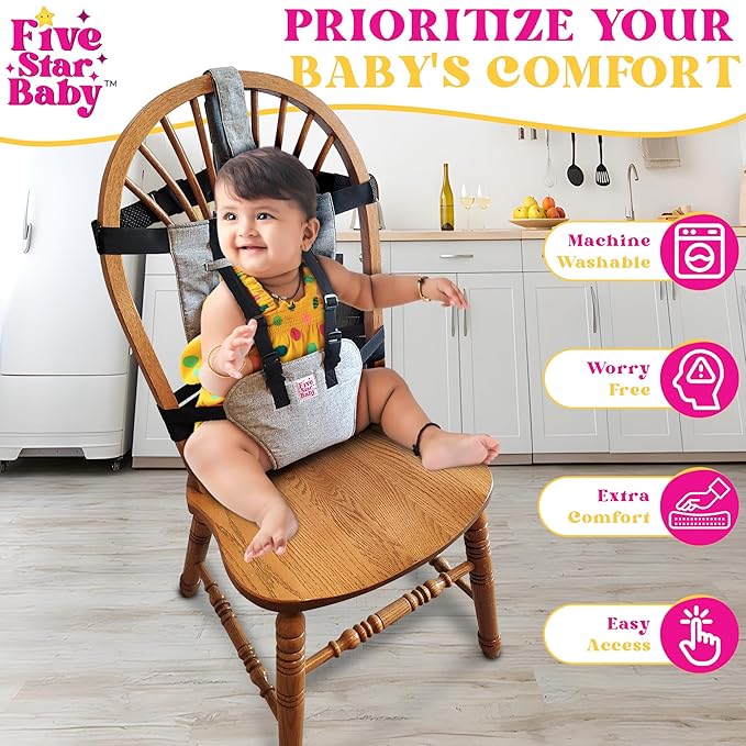 Travel Harness Seat for Toddlers - Portable High Chair for Travel | Baby Seat Harness for Golf Carts and Dining | Compact Chair for Babies - Grey