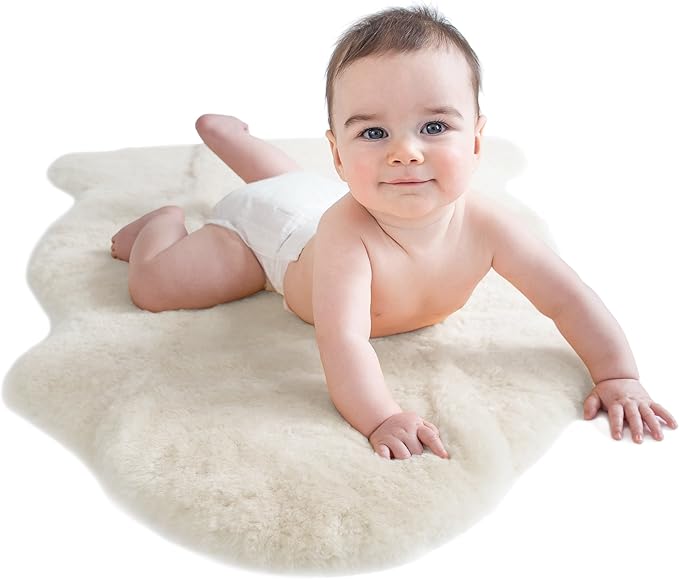 Woolino Sheepskin Luxuriously Soft Fluffy Rug for Bedroom, 100% Natural Australian Merino Wool Lambskin Baby Carpet - Ivory