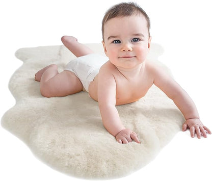 Woolino Sheepskin Luxuriously Soft Fluffy Rug for Bedroom, 100% Natural Australian Merino Wool Lambskin Baby Carpet - Ivory