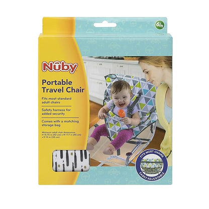 Nuby On The Go Toddler Portable Travel Chair for Babies and Toddlers - 5 Point Safety Adjustable Straps - 6+ Months - Folds into a Storage Bag, Brush Strokes