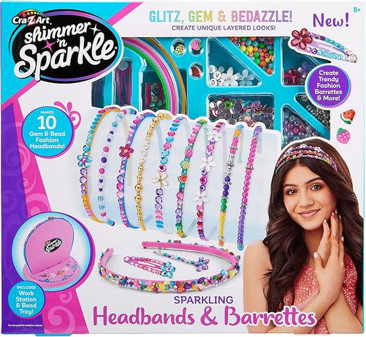 Shimmer 'N Sparkle Sparkling Headband and Barrettes - Make Your own Beaded Headbands and Barrettes Hair Accessories for Kids Birthday Present Ages 8 and Up