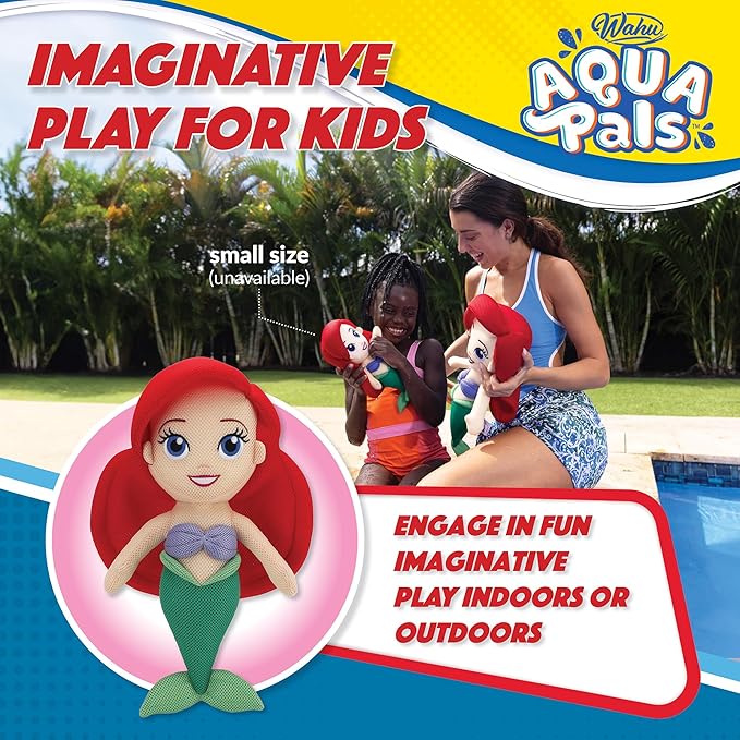 Wahu Aqua Pals Disney Classic Ariel Plush Water Toy for Kids Ages 2+ with AquaDry™ Technology, Washable Plush Doll Toy for Pool and Bathtub
