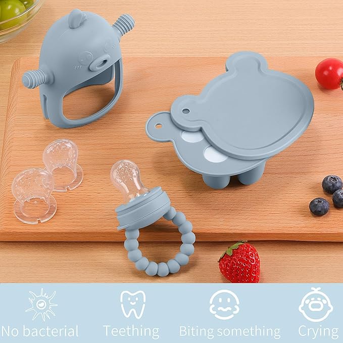 Baby Fruit Feeder Pacifier - 3 Pack | 1 Baby Food Feeder & 1 Baby Teether & 1 Baby Popsicle Molds