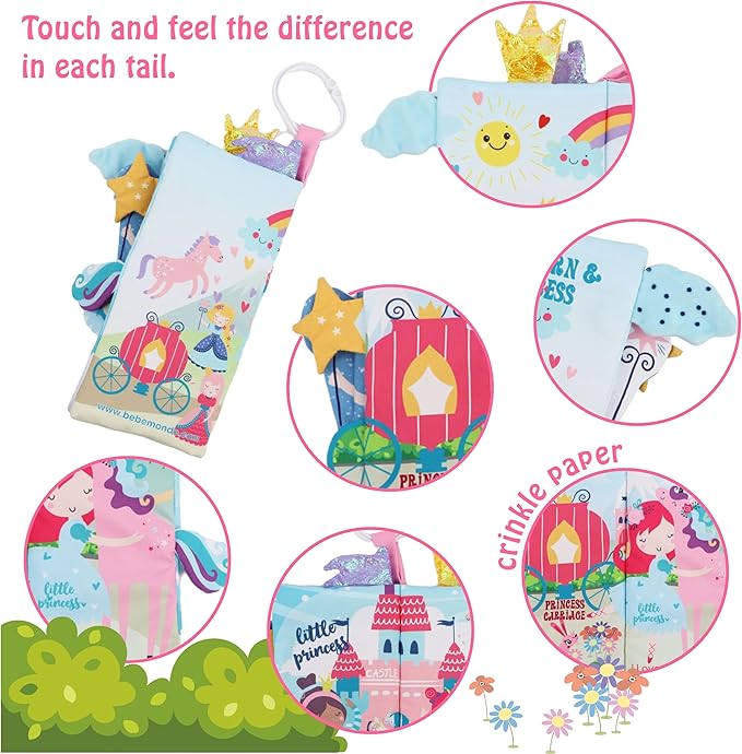 BebeMondo Baby Books 0-6 Months, Touch Feel Soft Cloth Crinkle Books for Babies 6 to 12 Months