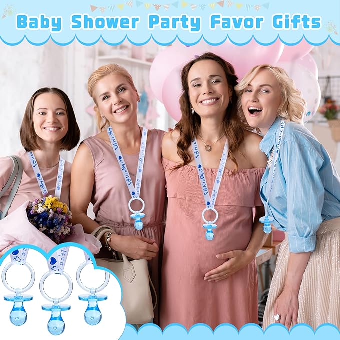 72 Baby Shower Pacifiers Necklace, Acrylic Pacifier Necklace, Cute Pacifier Necklace for Baby Shower Boys Girls Party Favors Charm/Gender Reveal Party Table Scatter/Baby Shower Necklace Game(Blue)