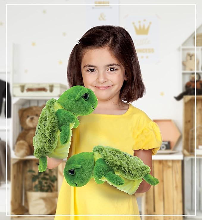 DolliBu Sea Turtle Hand Puppet - Super Soft Stuffed Animal Hand Puppets for Kids, Educational Hand Puppet Plush Toy for Kids and Adults 10 Inch