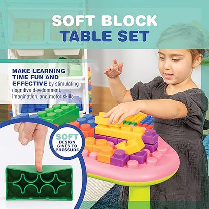 UNiPLAY Indoor/Outdoor Toddler Activity Table Set with 25 Piece Building Blocks, Kids Play Table for Building Blocks Toy