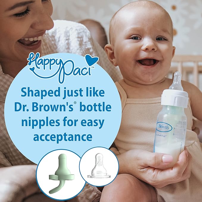 Dr. Brown's HappyPaci 100% Silicone Baby Pacifier, Contoured One-Piece Design 0-6m, BPA-Free, 3 Pack