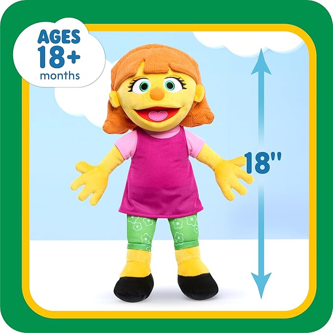 SESAME STREET Just Play Big Hugs 18-inch Large Plush Julia Doll, Soft Fabric 18 Month