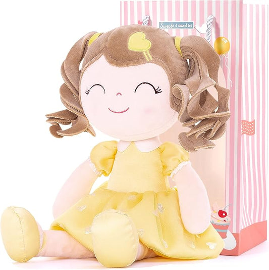 Gloveleya Baby Doll Gifts Plush Curly Girl Toys with Love 16" Yellow