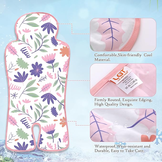 Gel Car Seat Cooler Pad,1 Pack Double Sides-Universal Baby Stroller Ice Cushion,Summer Cooling Seat Liner,Multifunctional Suitable for Baby Dining Chair,Child Safety Seat (Pink Flowers +Peach)