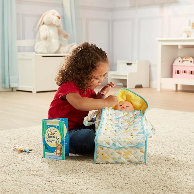 Melissa & Doug Mine to Love Bassinet Play Set Portable Carrier for Dolls with Crinkle Toy, for 3+ years