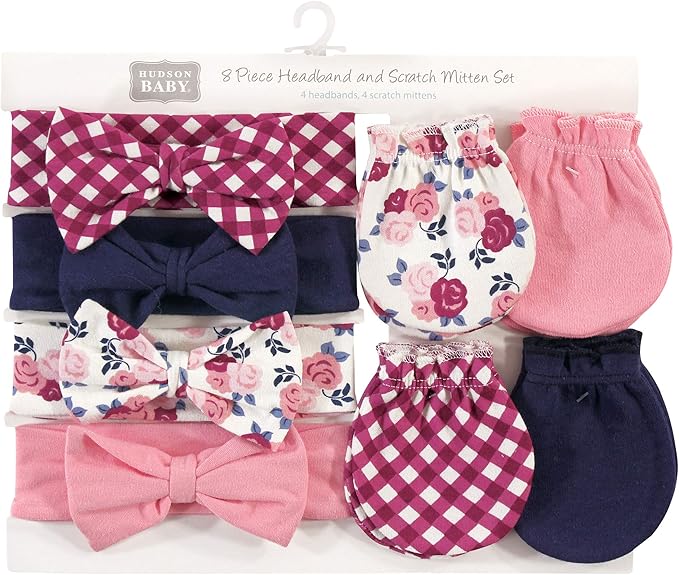 Hudson Baby Baby Girls' Cotton Headband and Scratch Mitten Set