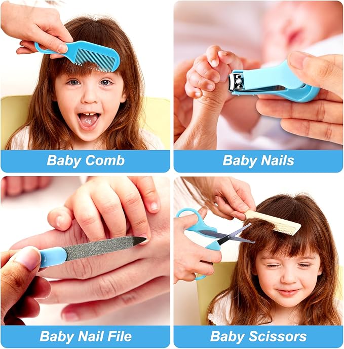 Baby Grooming Kit, Infant Safety Care Set with Hair Brush Comb Nail Clipper Nasal Aspirator