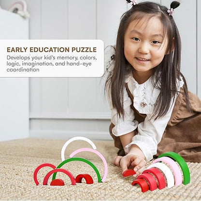 Childlike Behaviour Wooden Rainbow Stacker Toy - Montessori Rainbow Nesting Puzzle