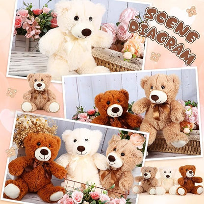 HyDren 6 Pcs Bears Bulk Stuffed Animal Small Bears Baby Shower Bears Plush Toys Employee Appreciation Easter Graduation Gifts(White, Brown