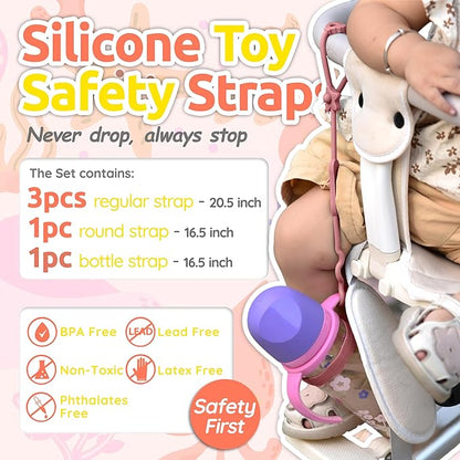 Toy Straps for Baby, 5pcs Food Grade Silicone Toy Holder
