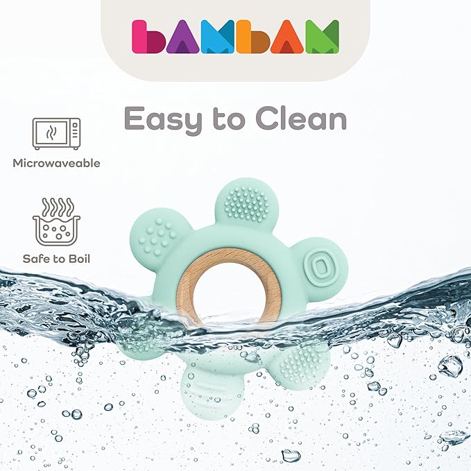 BAMBAM Baby Premium Silicone Teething Ring Toy ??100% BPA Free, Child Safety Tested 0-6, 3-6 6-12 Months