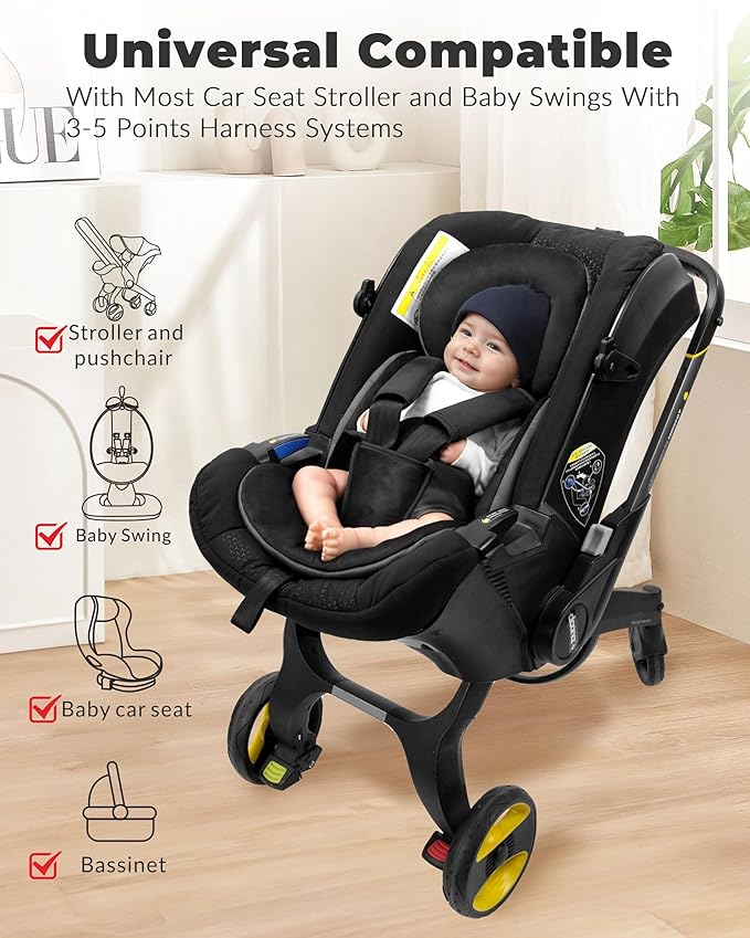 Infant Car Seat Insert with Extra Cushion for Preemie to Infants, Reversible Newborn Carseat Insert Head Support, Fits for Stroller, Baby Swing, Rocker, Bassinets, Pushchair (Pure Black)