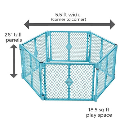 Toddleroo by North States Superyard 6 Panel Free Standing Play Yard, Indoor or Outdoor Baby Playpen, Baby Gate. Made in USA. 5.5 feet Corner to Corner Play Pen (26" Tall, Aqua)