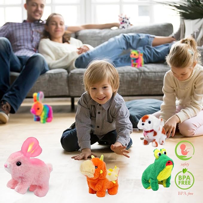 Hopearl Hopping Rabbit with Dress Interactive Electronic Pet Plush Bunny Toy with Sounds and Movements Animated Walking Wiggle Ears Twitch Nose Gifts for Toddlers Birthday, Brown 7''