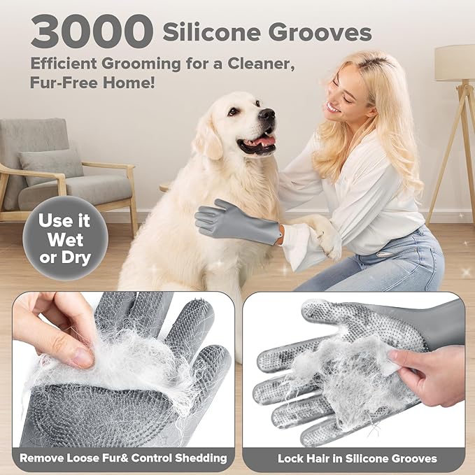6PCS Pet Grooming Kit | Dog Washing Gloves | Dog Bath Brush | Dog Bath Gloves | Dog Shampoo Brush | Pet Grooming Gloves | Cat Bathing Supplies | Dog Bath Supplies (Grey)