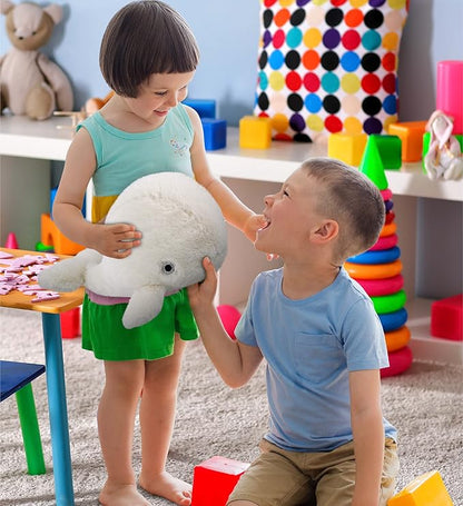 DolliBu Plush Whale Stuffed Animal - Soft Huggable White Whale, Adorable Playtime Whale Plush Toy 13 Inches