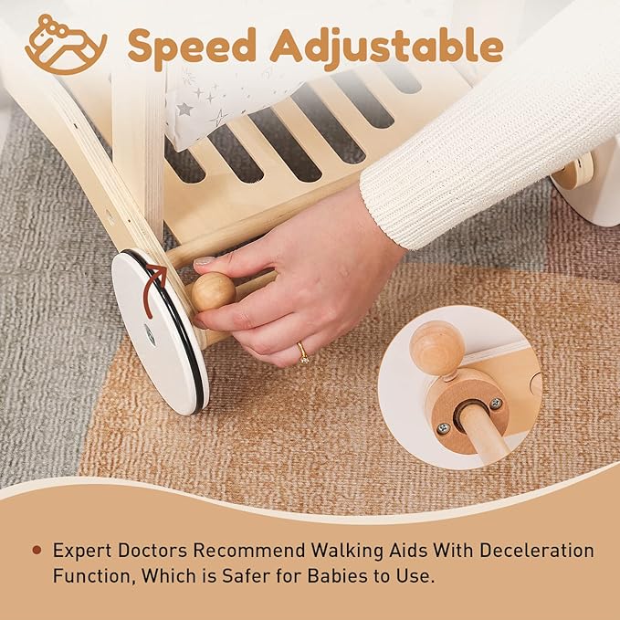 Wooden Baby Walker Doll Stroller | Adjustable Speed Shopping Cart for Toddlers 1-3
