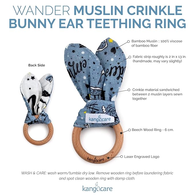 Kanga Care Baby Soft Muslin Sensory Crinkle Bunny Ear Wood