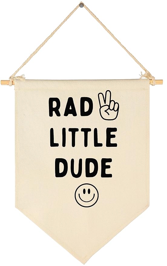 Rad Little Dude - Smiley Peace Sign -Flag Decor Gifts for Boys Kids-Banner Wall Sign Gifts for Nursery,Baby Room