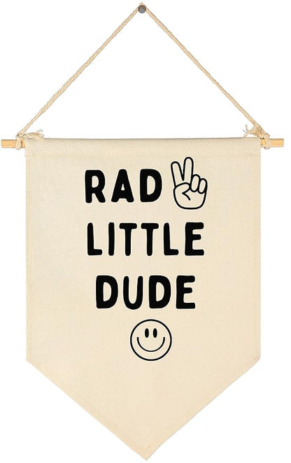 Rad Little Dude - Smiley Peace Sign -Flag Decor Gifts for Boys Kids-Banner Wall Sign Gifts for Nursery,Baby Room